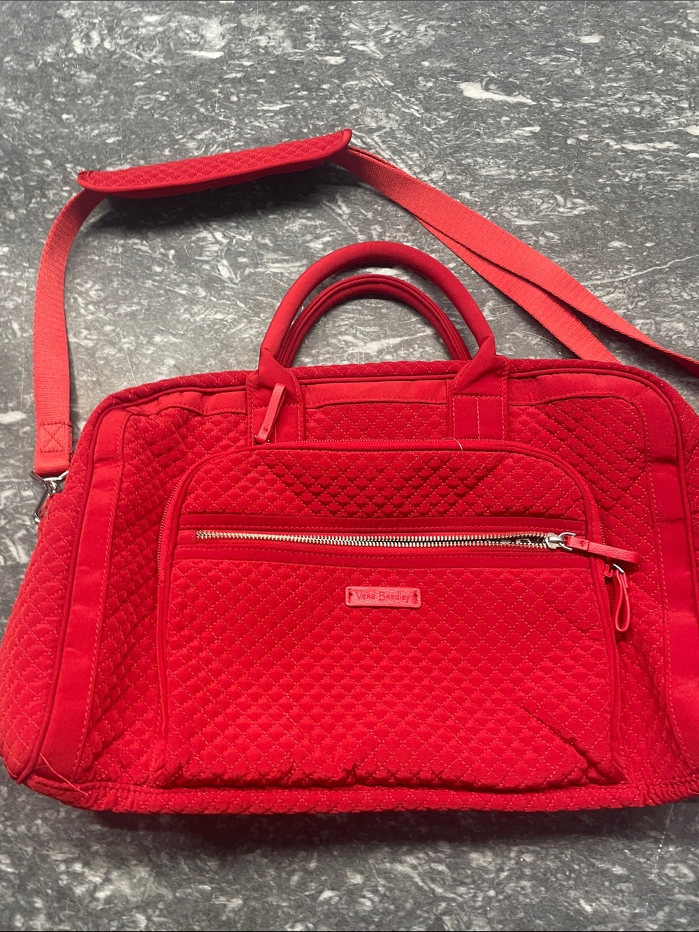 Vera Bradley Quilted Red Laptop Tote with Crossbody Strap